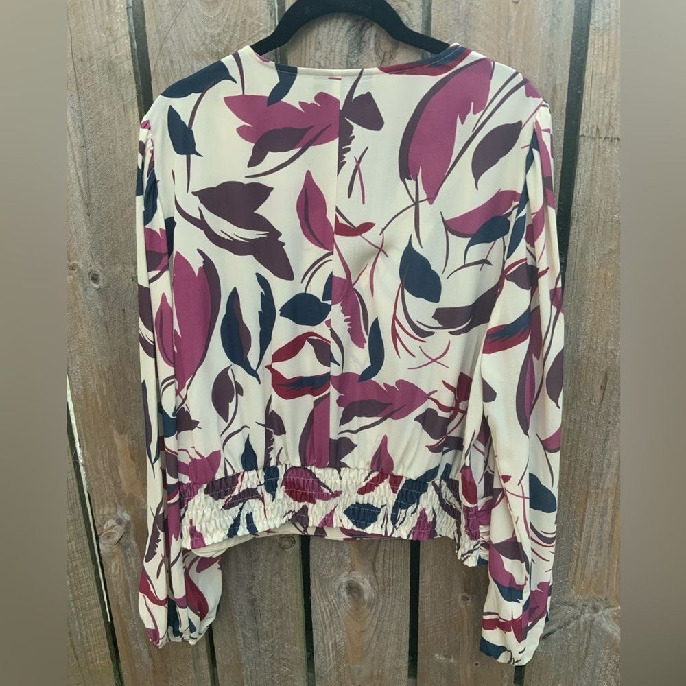 Lane Bryant Floral Wrap Crop Top - Cream, Purple, and Pink 18 - Picture 2 of 4